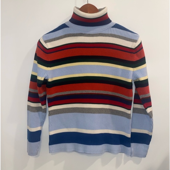 Tommy Hilfiger, multi-color, striped, cotton, ribbed turtleneck sweater, size M - Picture 1 of 11
